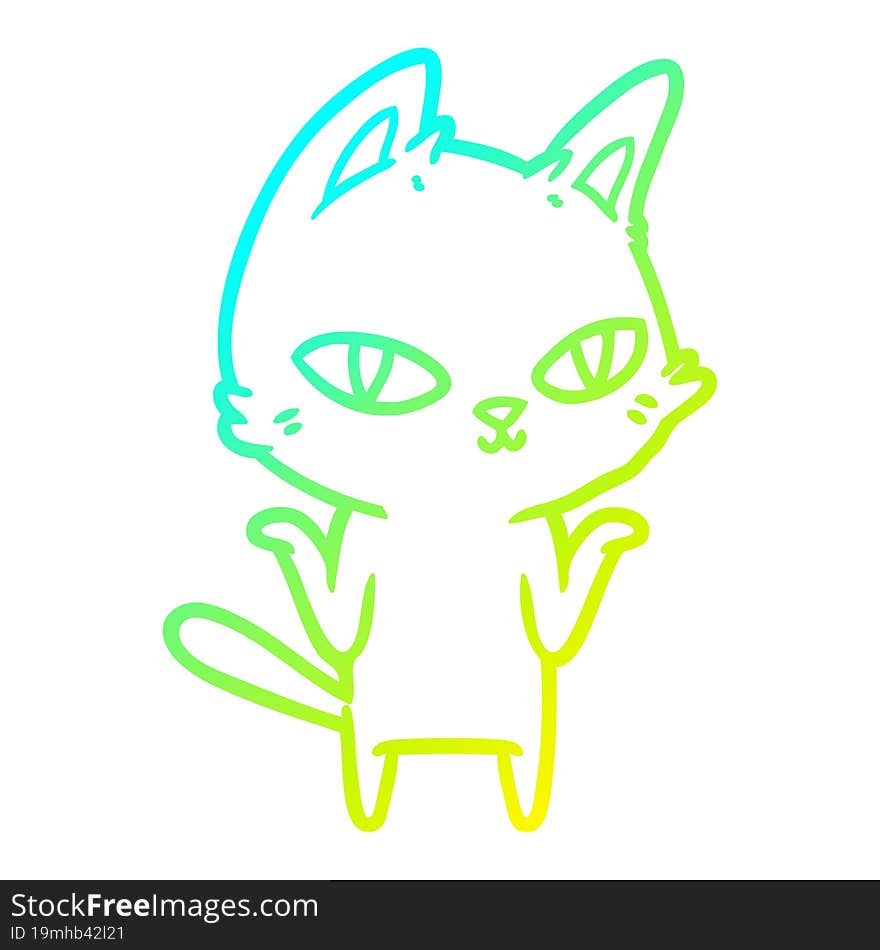 cold gradient line drawing cartoon cat staring