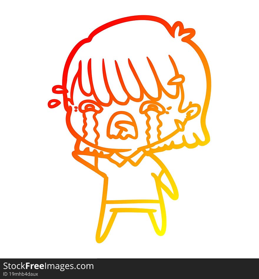 warm gradient line drawing of a cartoon girl crying