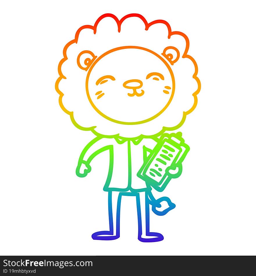 rainbow gradient line drawing cartoon lion in business clothes