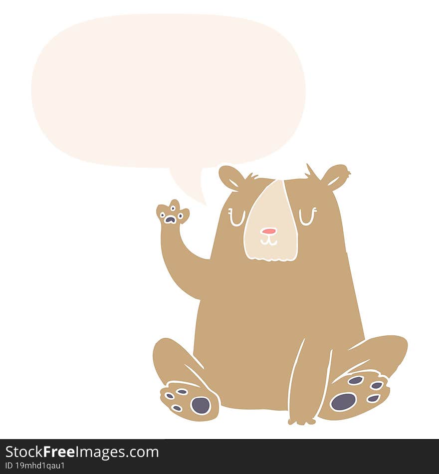 cartoon bear;waving and speech bubble in retro style