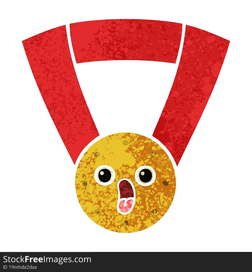 retro illustration style cartoon gold medal