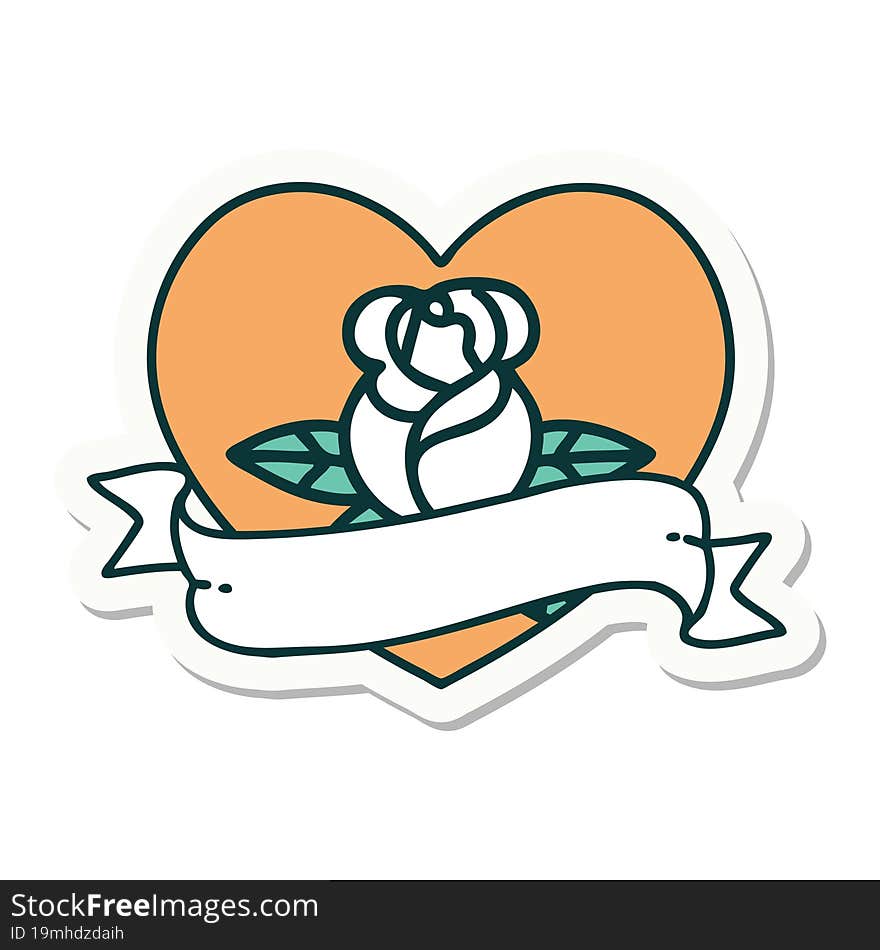 sticker of tattoo in traditional style of a heart rose and banner. sticker of tattoo in traditional style of a heart rose and banner