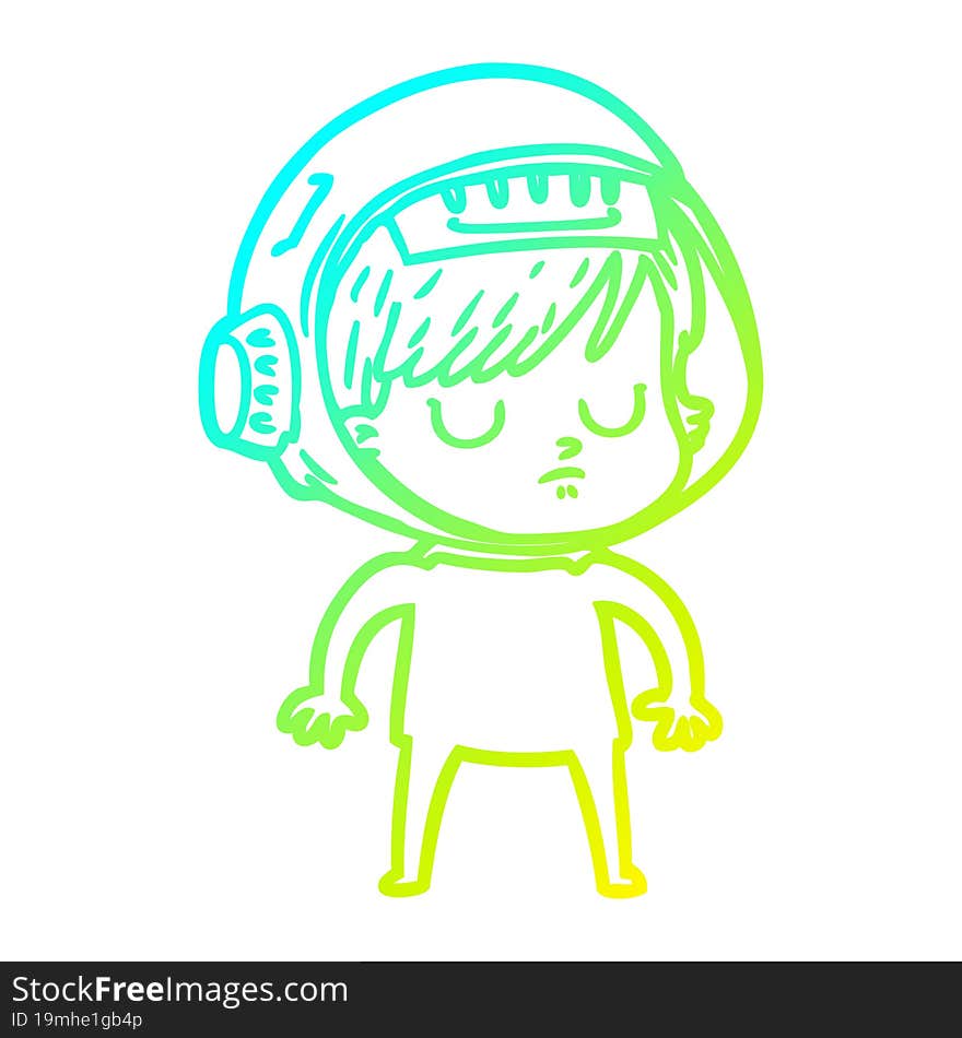 cold gradient line drawing of a cartoon astronaut woman