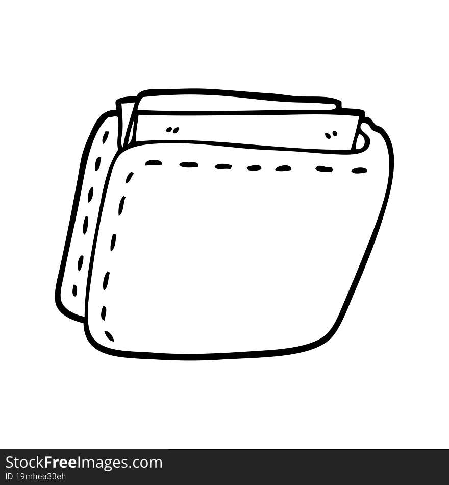 line drawing cartoon wallet full of cash