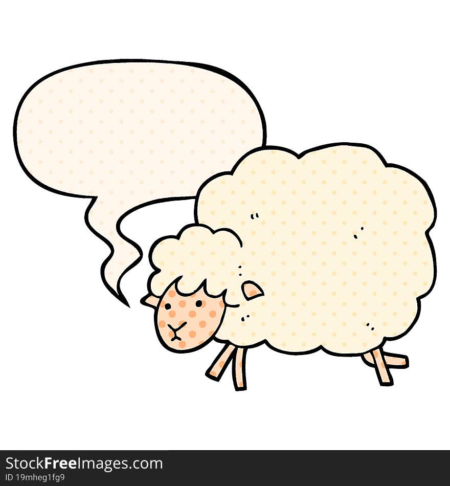 cartoon sheep and speech bubble in comic book style