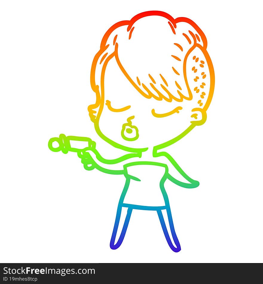 rainbow gradient line drawing cartoon pretty hipster girl