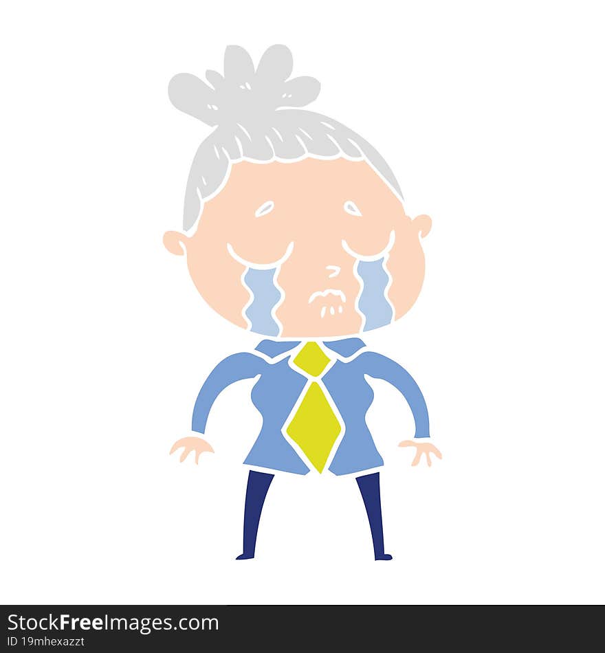 flat color style cartoon crying woman