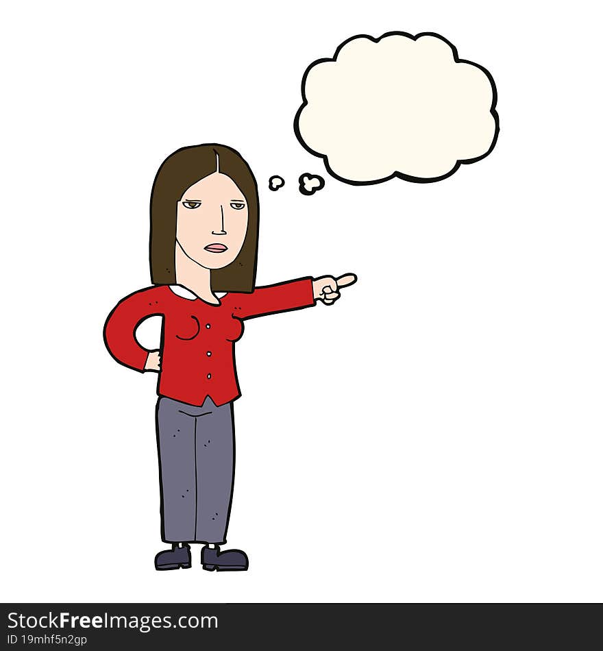 Cartoon Woman Pointing With Thought Bubble