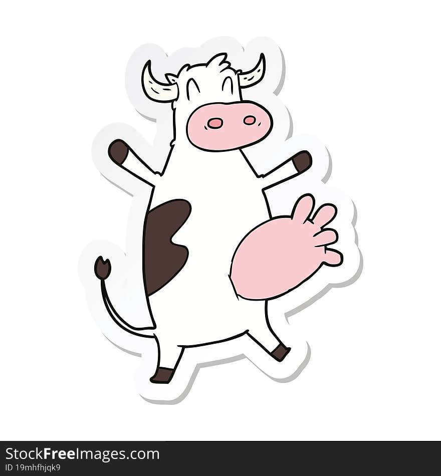 sticker of a cartoon cow swinging udder