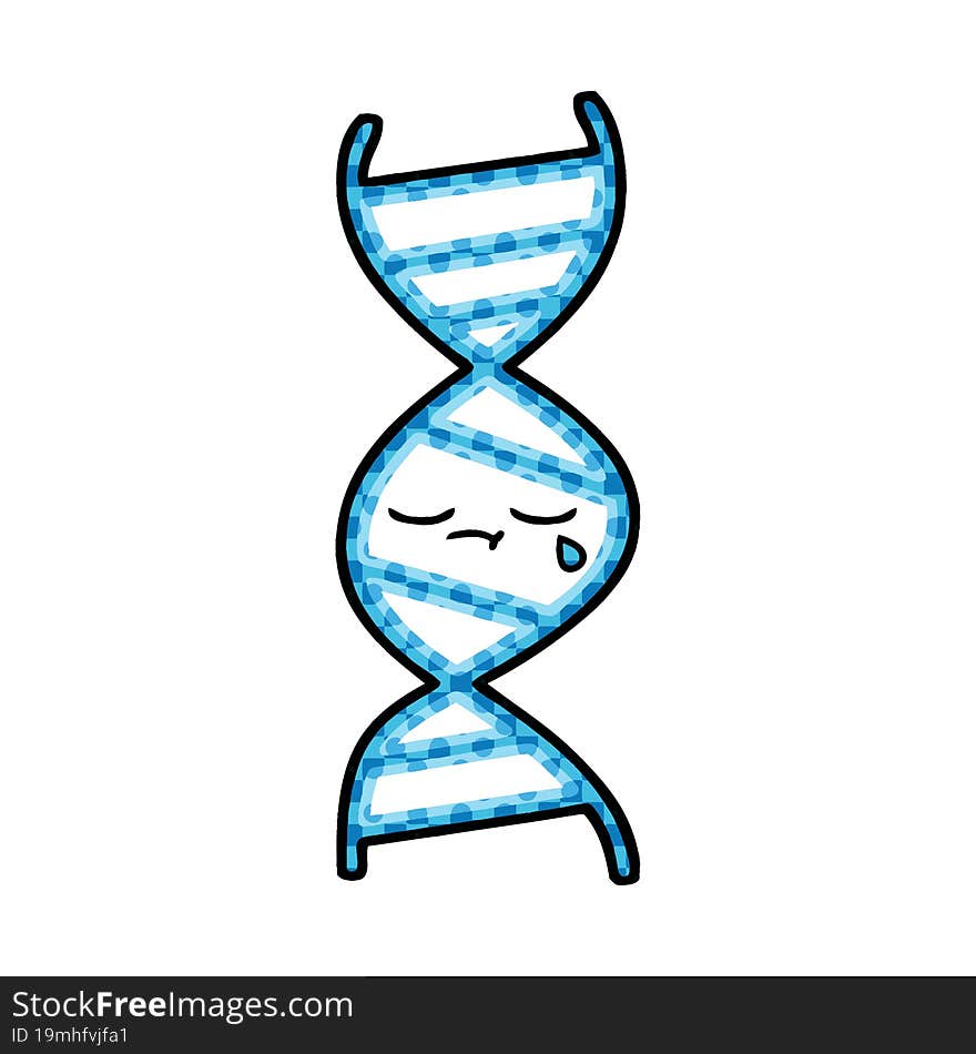 comic book style cartoon of a DNA strand