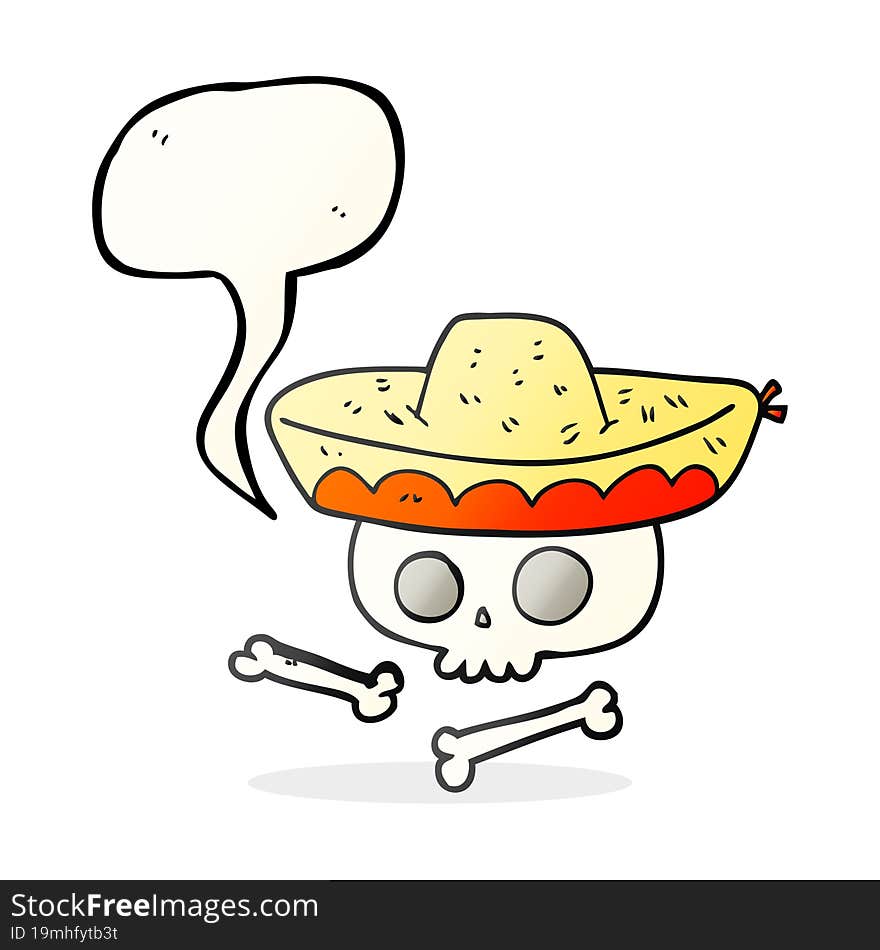 Speech Bubble Cartoon Skull In Mexican Hat