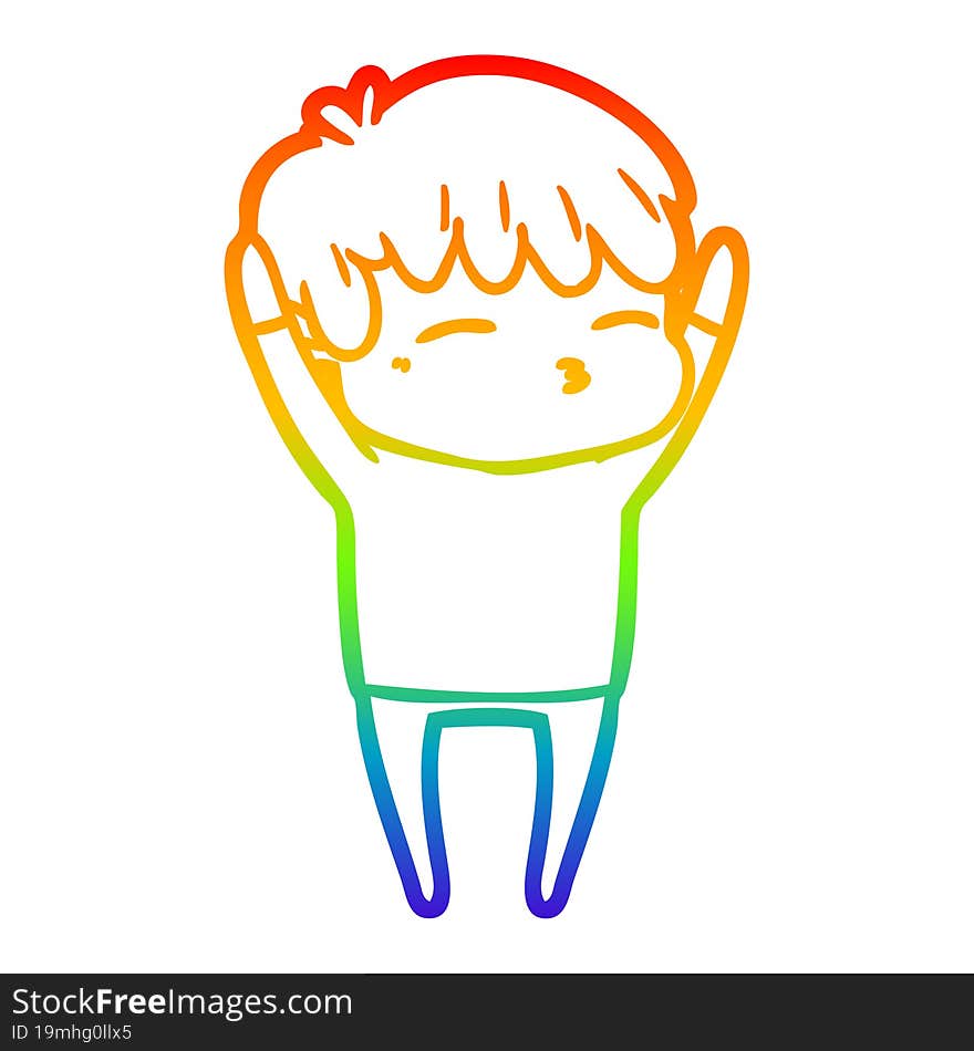 rainbow gradient line drawing cartoon curious boy