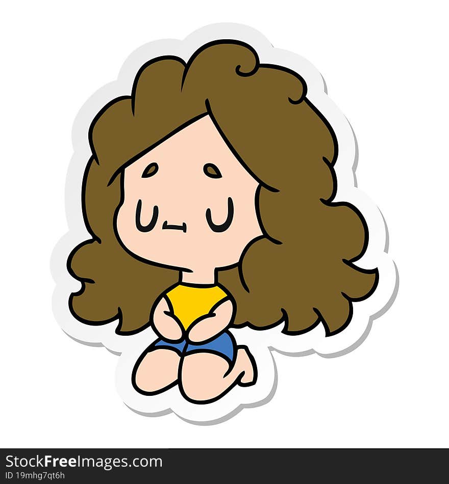 Sticker Cartoon Of A Cute Kawaii Girl