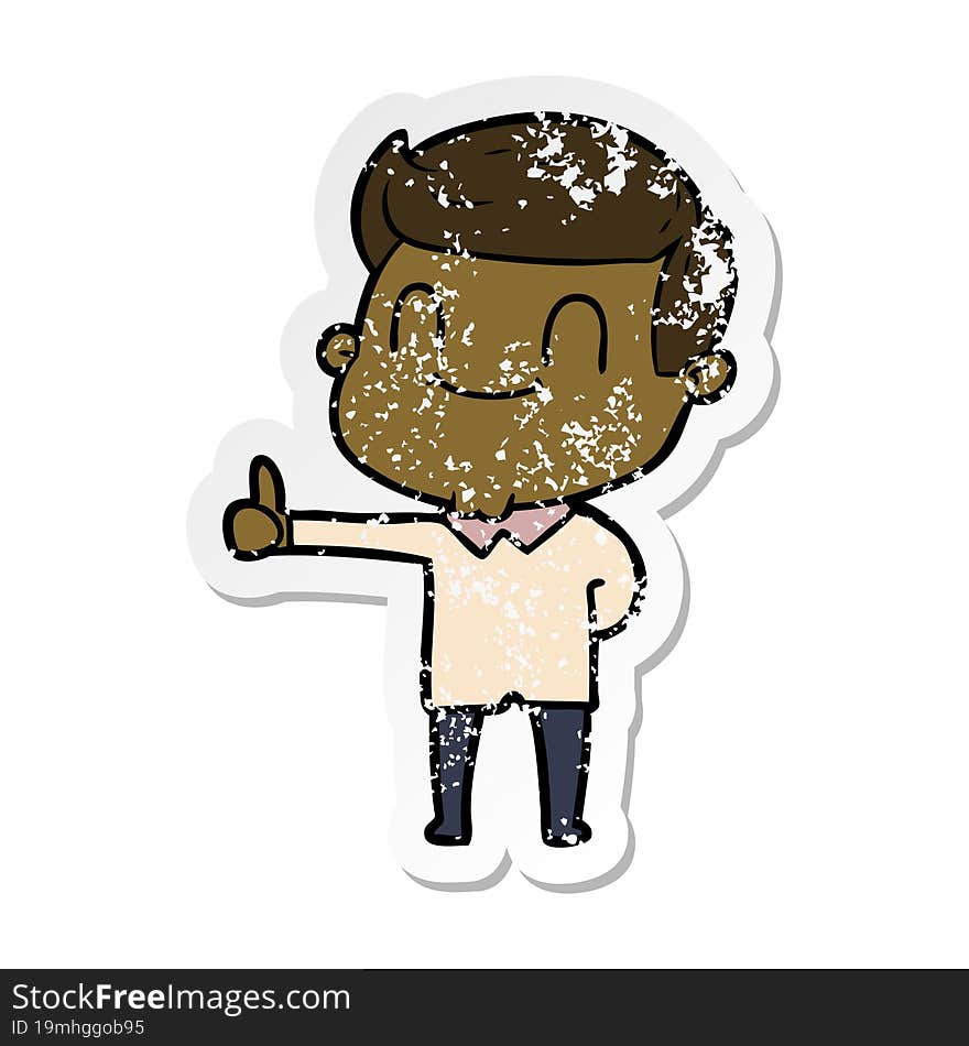 distressed sticker of a cartoon friendly man