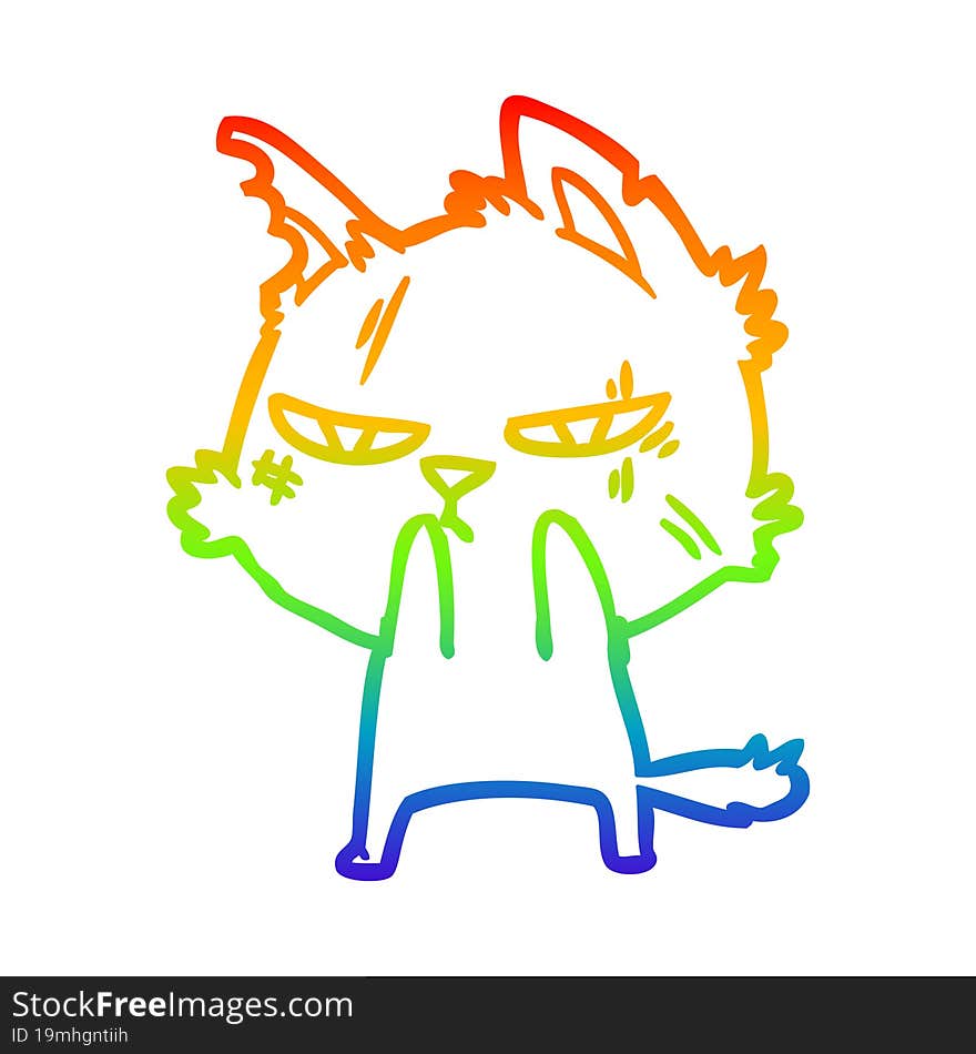 rainbow gradient line drawing tough cartoon cat