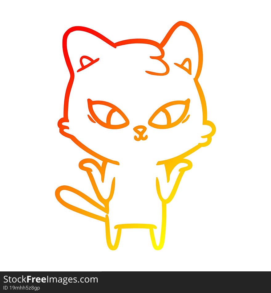 warm gradient line drawing of a cute cartoon cat