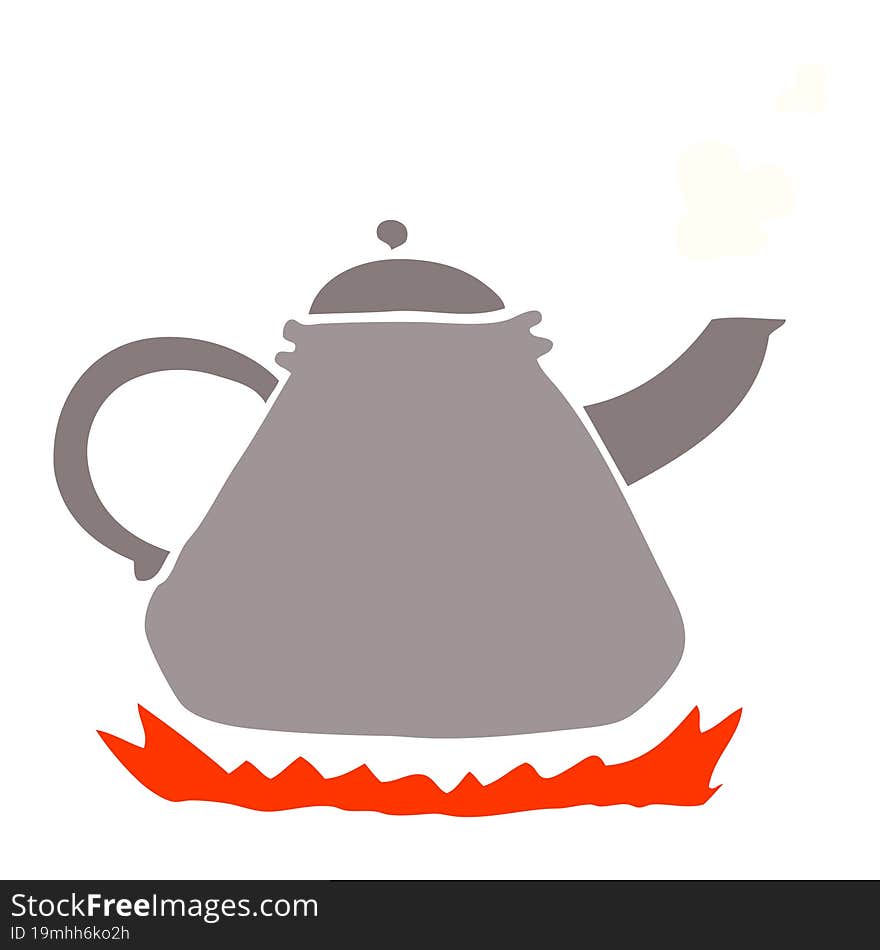 Flat Color Illustration Cartoon Kettle On Stove