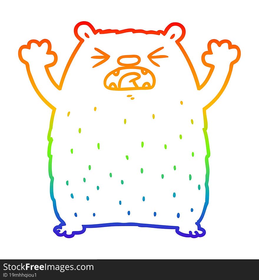 rainbow gradient line drawing cartoon polar bear roaring