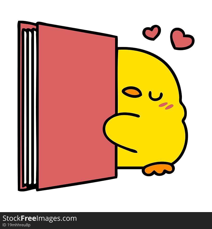 cartoon of a cute baby bird holding a book. cartoon of a cute baby bird holding a book