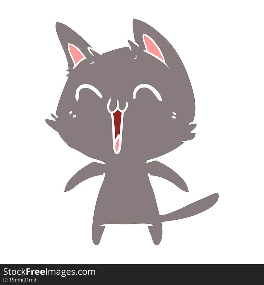 happy flat color style cartoon cat meowing