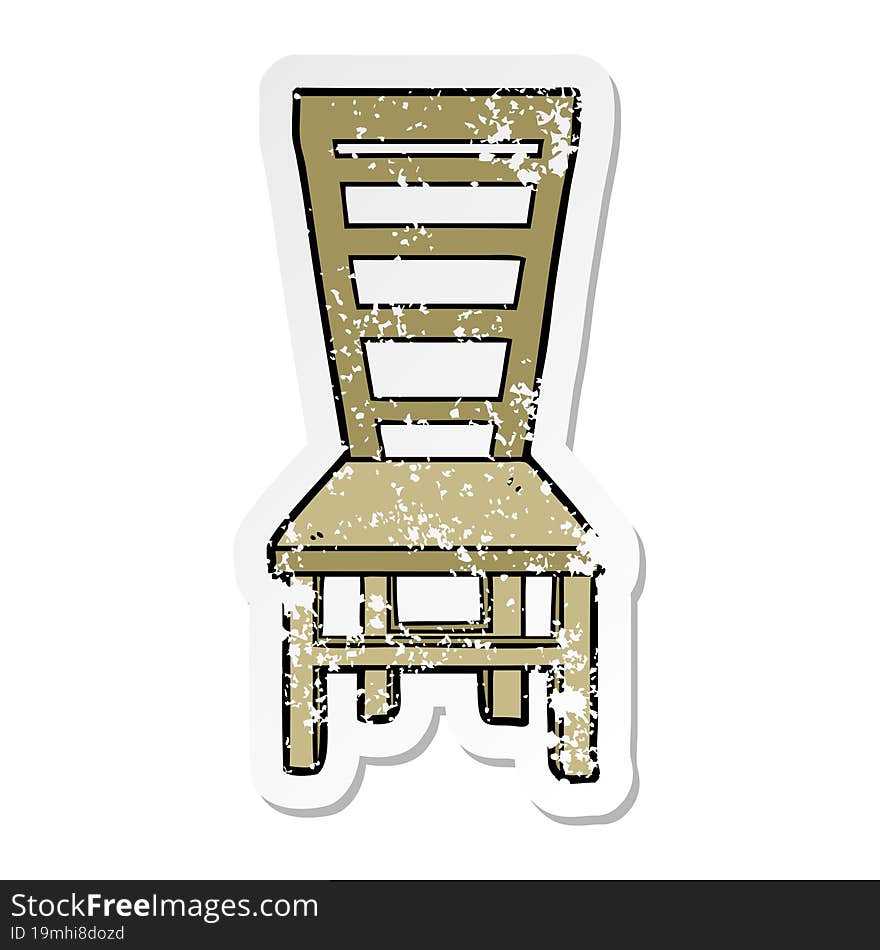 distressed sticker of a old wooden chair cartoon