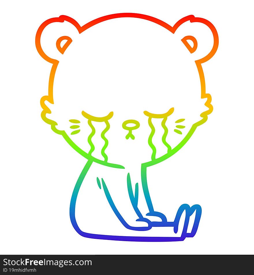 rainbow gradient line drawing crying cartoon bear