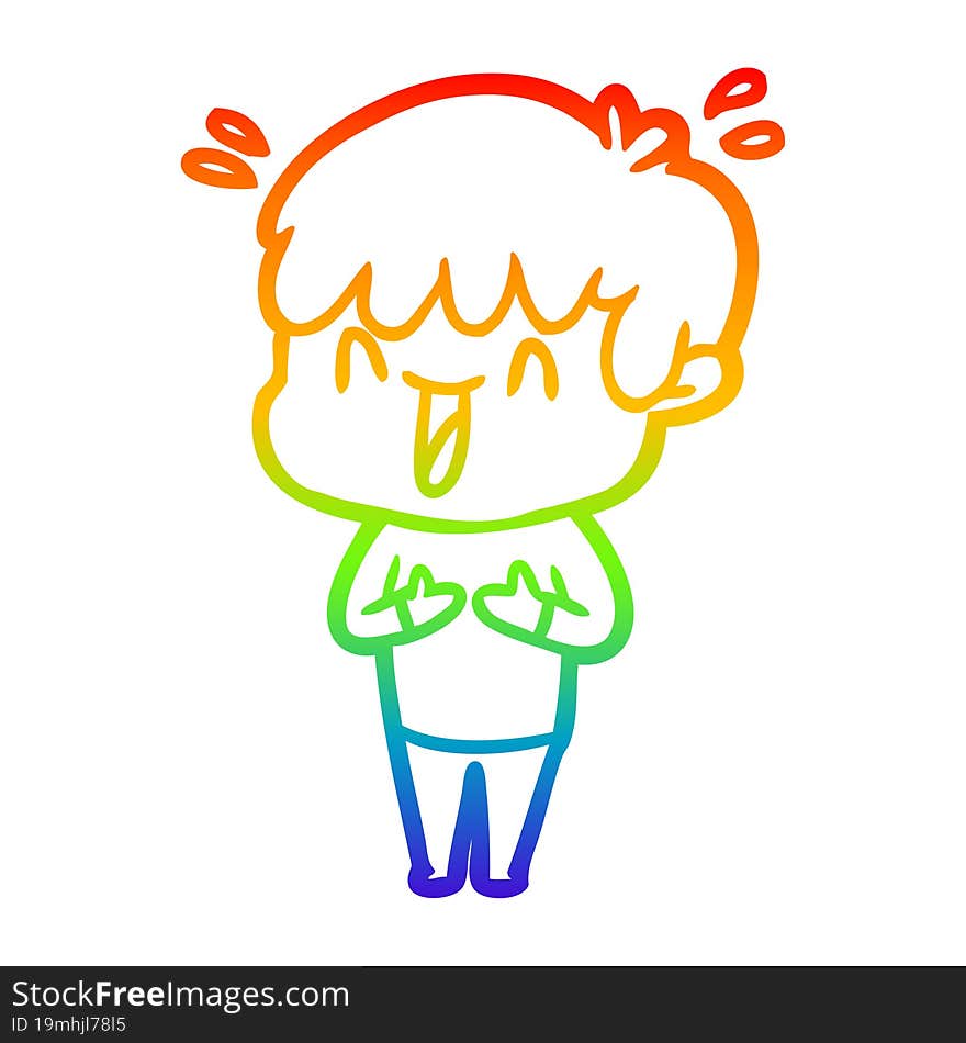 rainbow gradient line drawing of a cartoon laughing boy