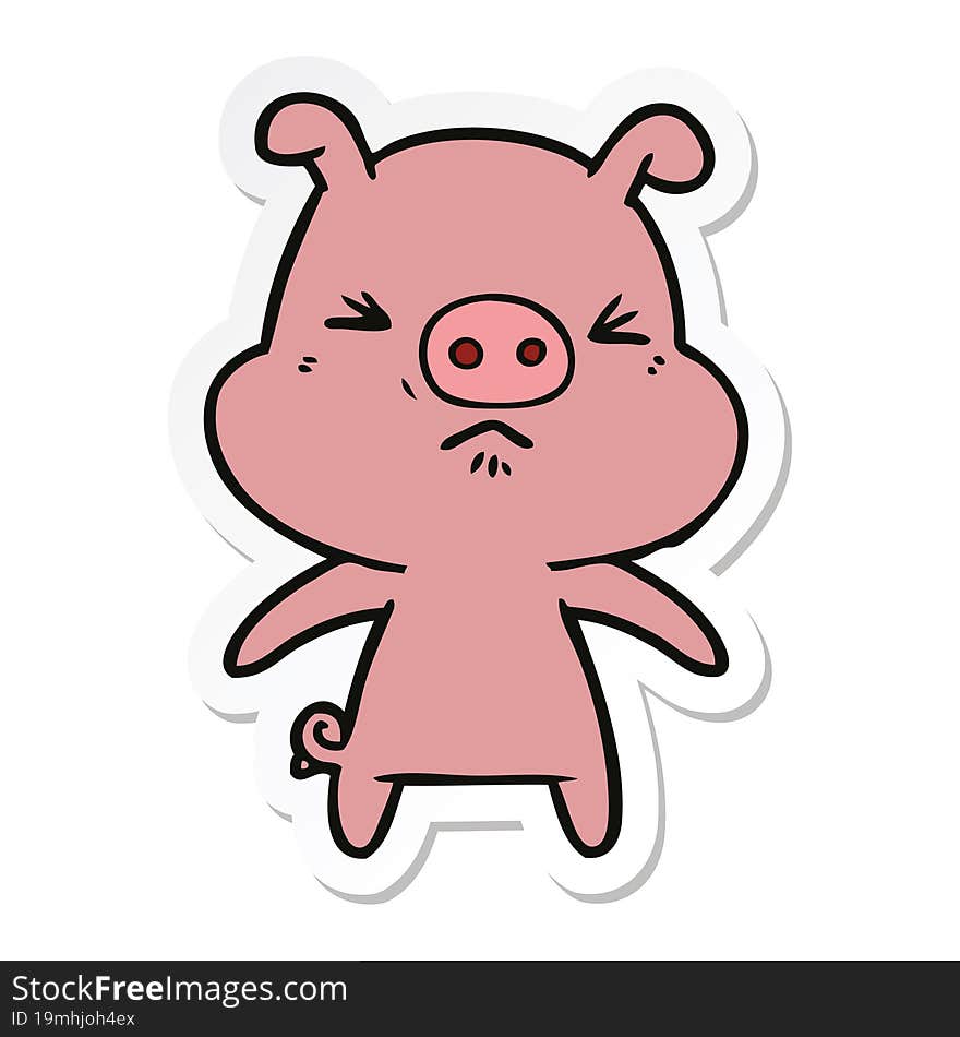 sticker of a cartoon angry pig