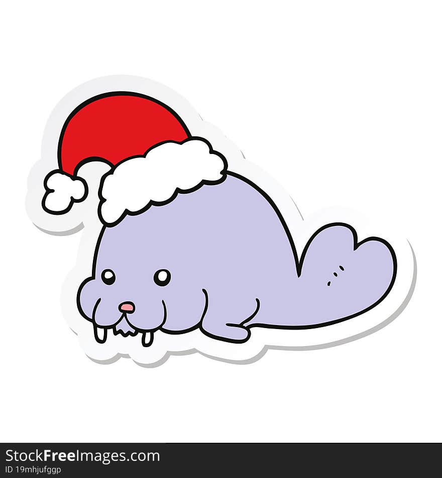 sticker of a cartoon christmas walrus