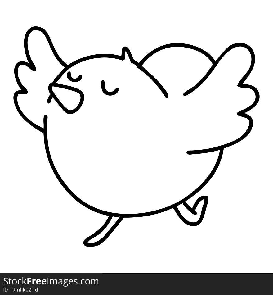 line doodle of a happy bird dancing. line doodle of a happy bird dancing