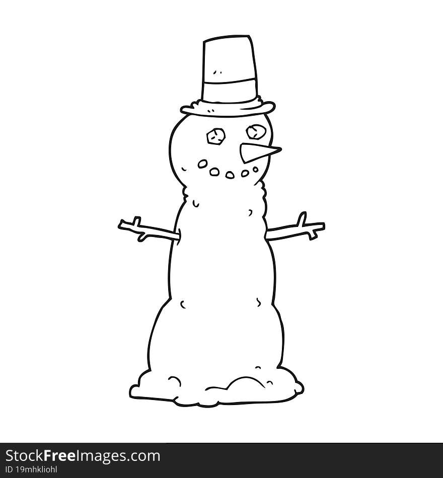 black and white cartoon snowman in top hat