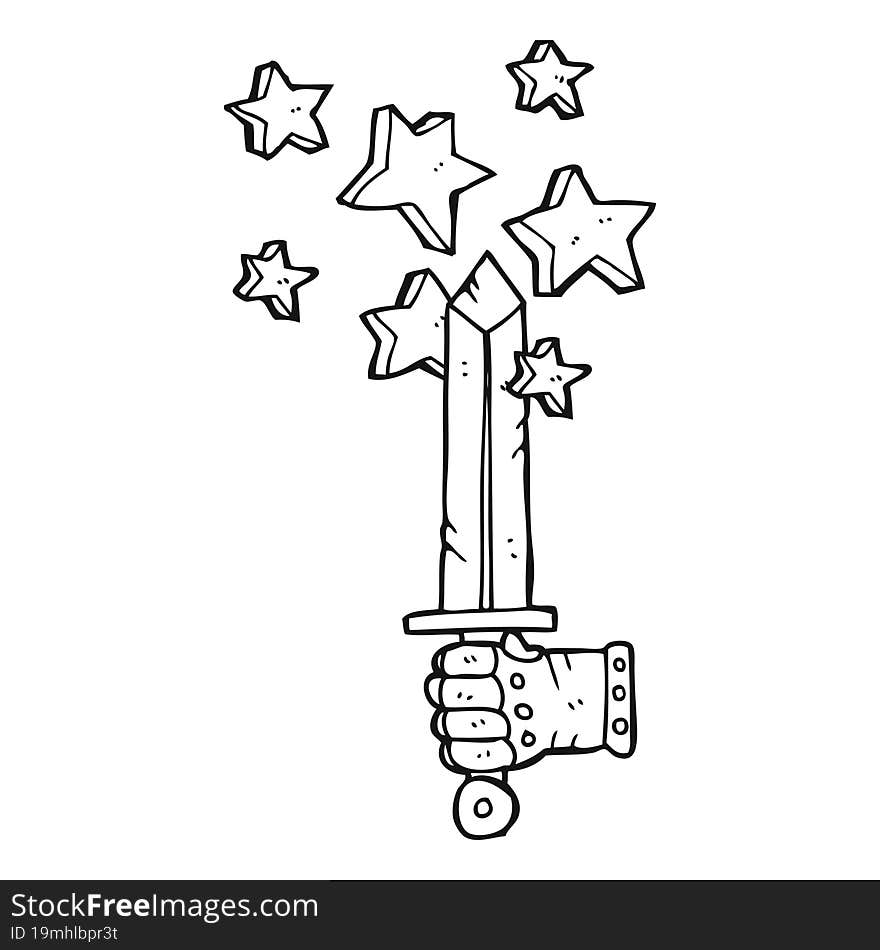 Black And White Cartoon Hand Holding Magic Sword