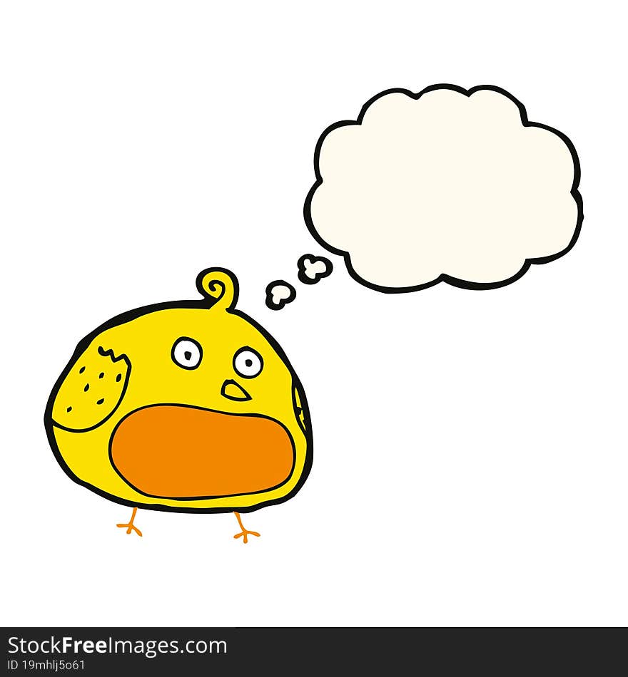 cartoon fat bird with thought bubble