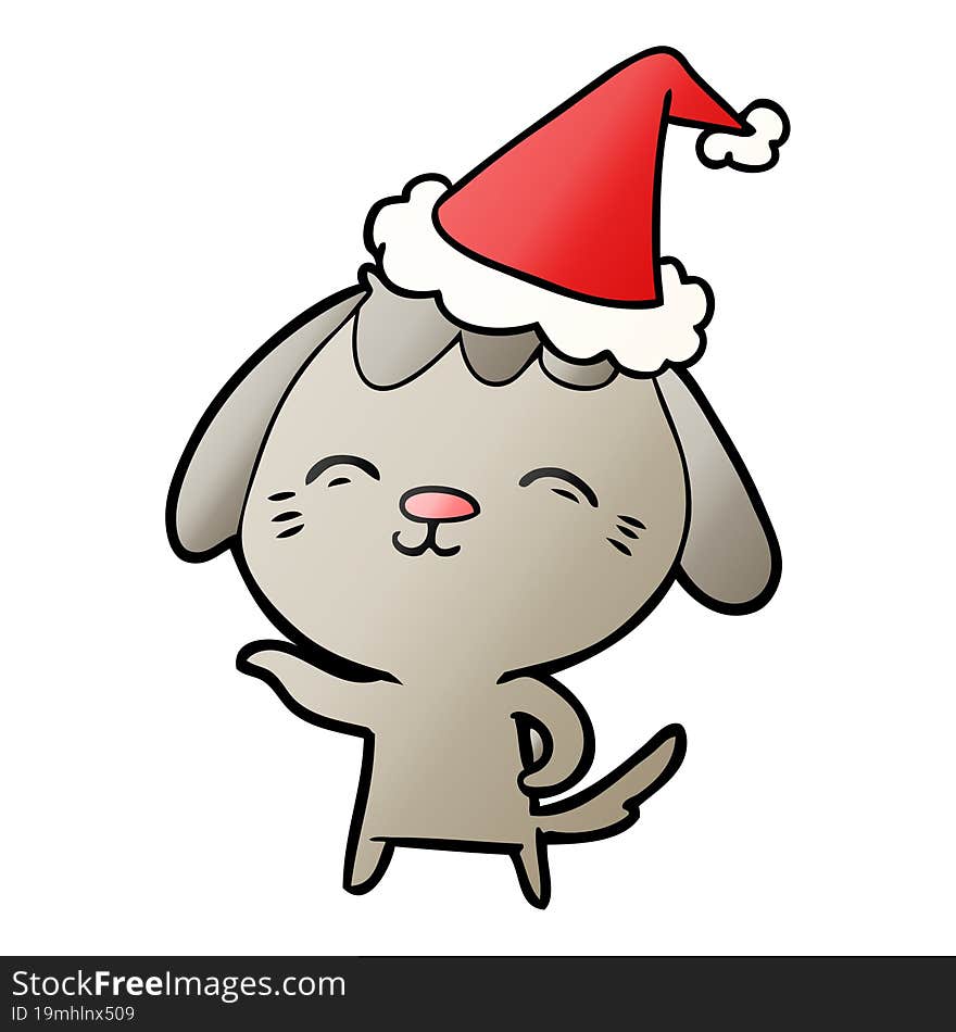 happy gradient cartoon of a dog wearing santa hat