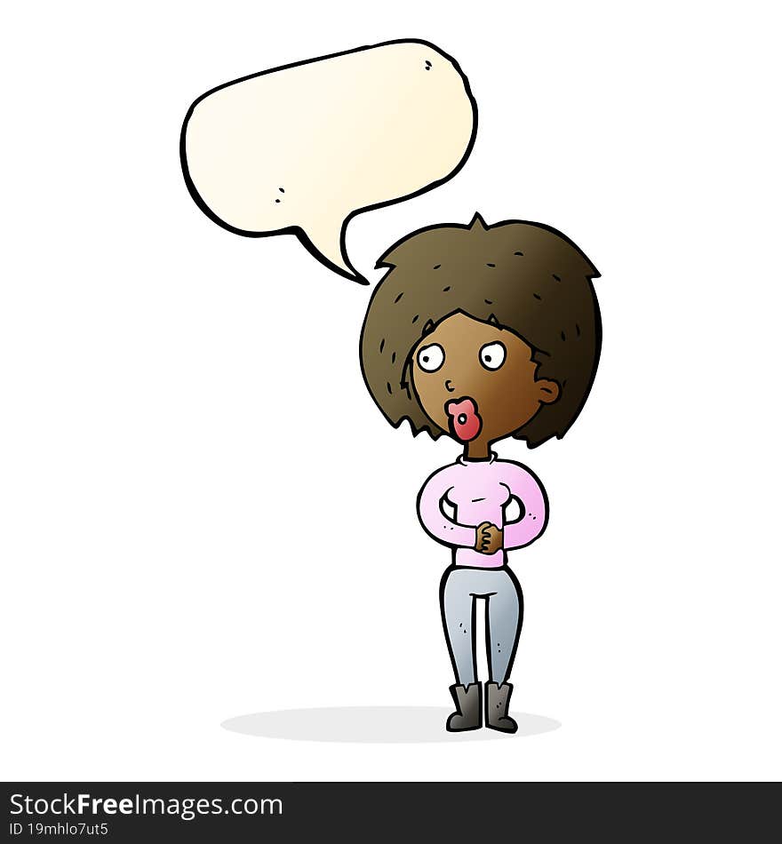 cartoon surprised woman with speech bubble