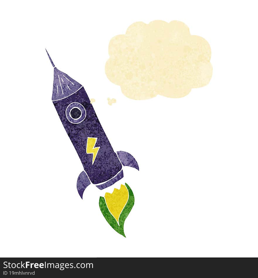 Cartoon Space Rocket With Thought Bubble