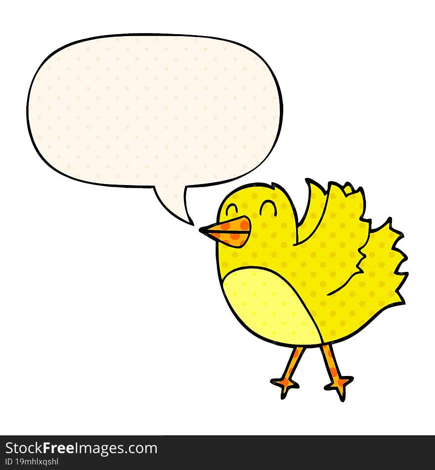 cartoon bird with speech bubble in comic book style