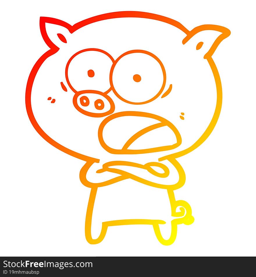 warm gradient line drawing cartoon pig shouting