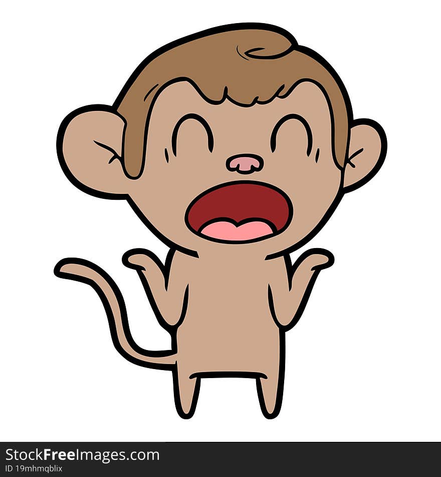 shouting cartoon monkey shrugging shoulders. shouting cartoon monkey shrugging shoulders