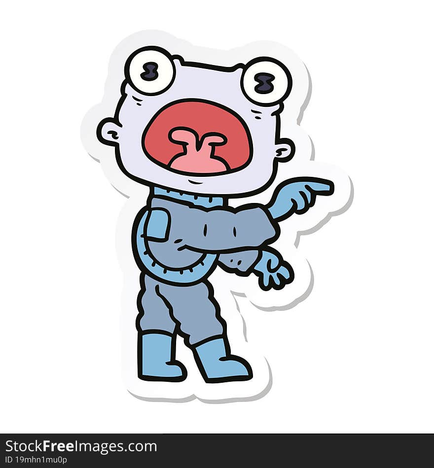 sticker of a cartoon weird alien communicating