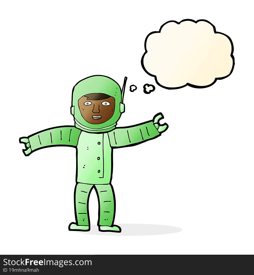 cartoon space man with thought bubble