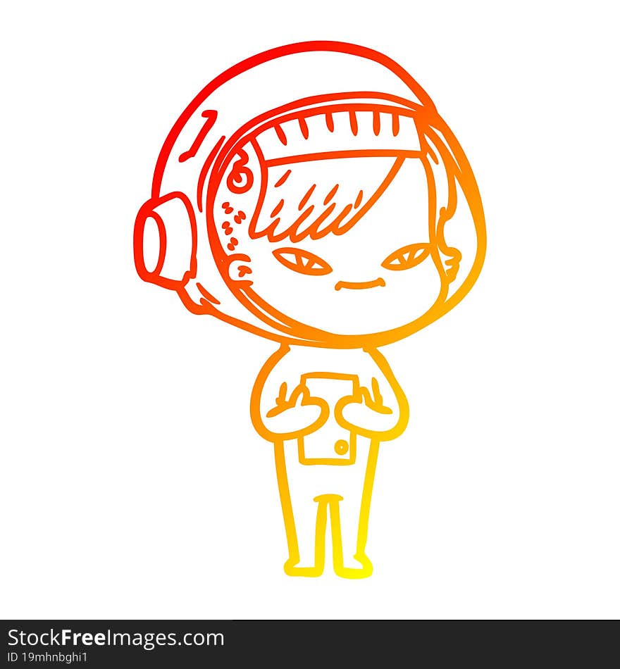 warm gradient line drawing of a cartoon astronaut woman