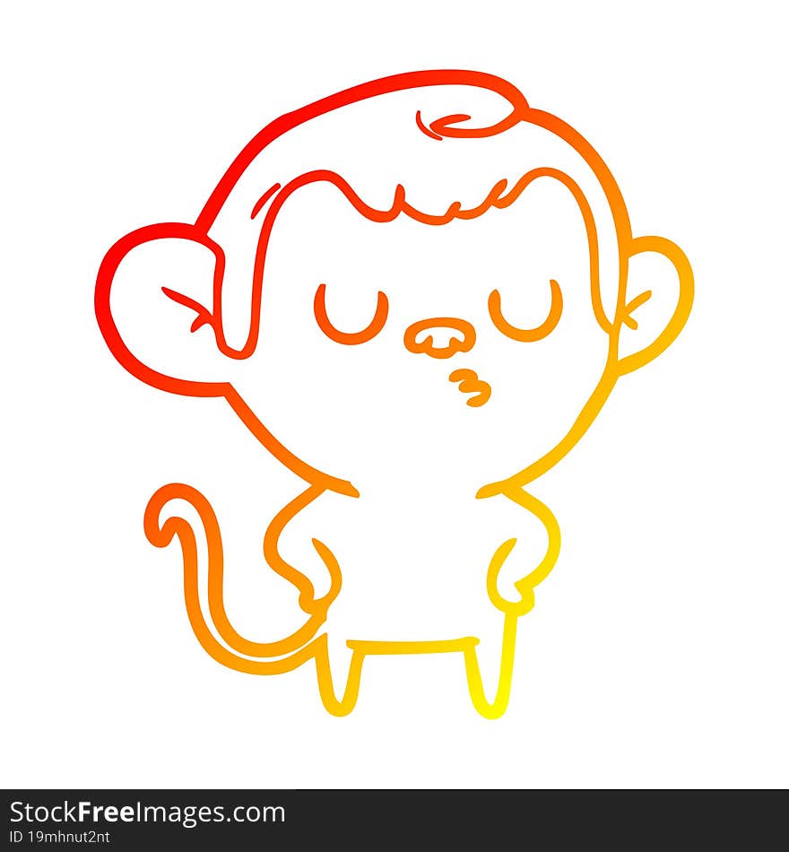 warm gradient line drawing of a cartoon monkey