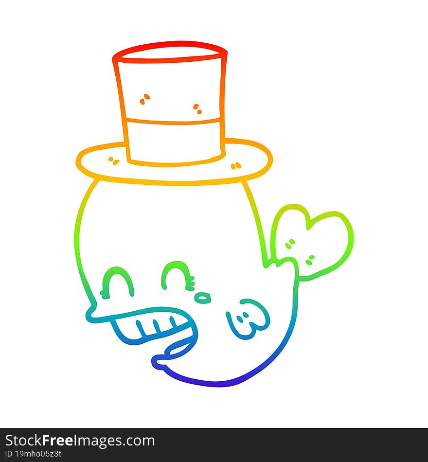 Rainbow Gradient Line Drawing Cartoon Whale Wearing Hat