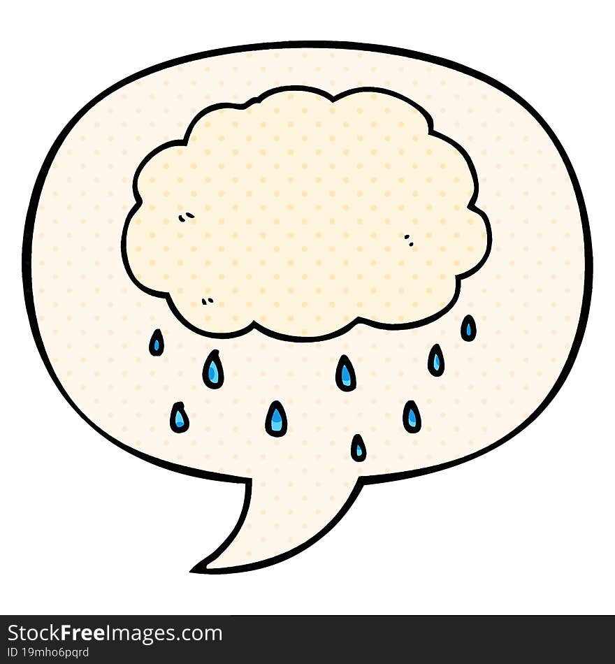 cartoon rain cloud and speech bubble in comic book style