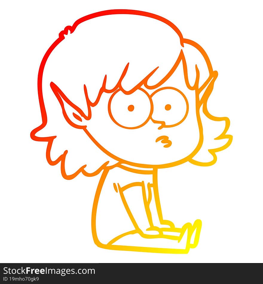 warm gradient line drawing cartoon elf girl staring