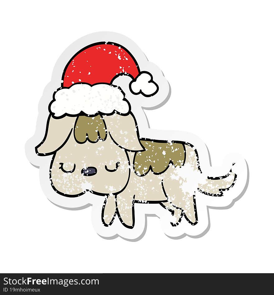 distressed sticker of a cute christmas dog