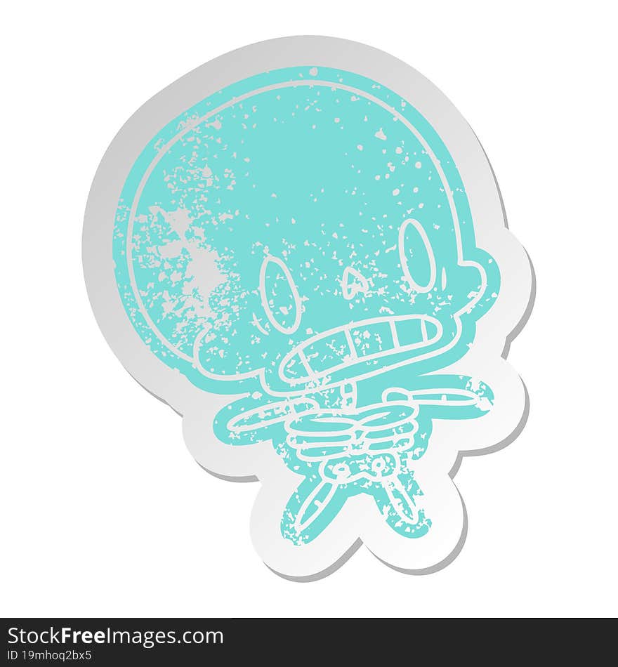 distressed old cartoon sticker kawaii cute dead skeleton