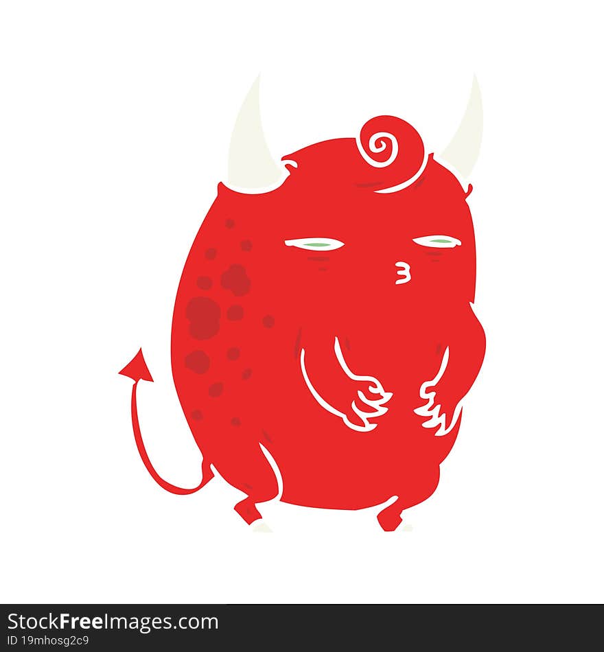 flat color style cartoon fat little halloween devil