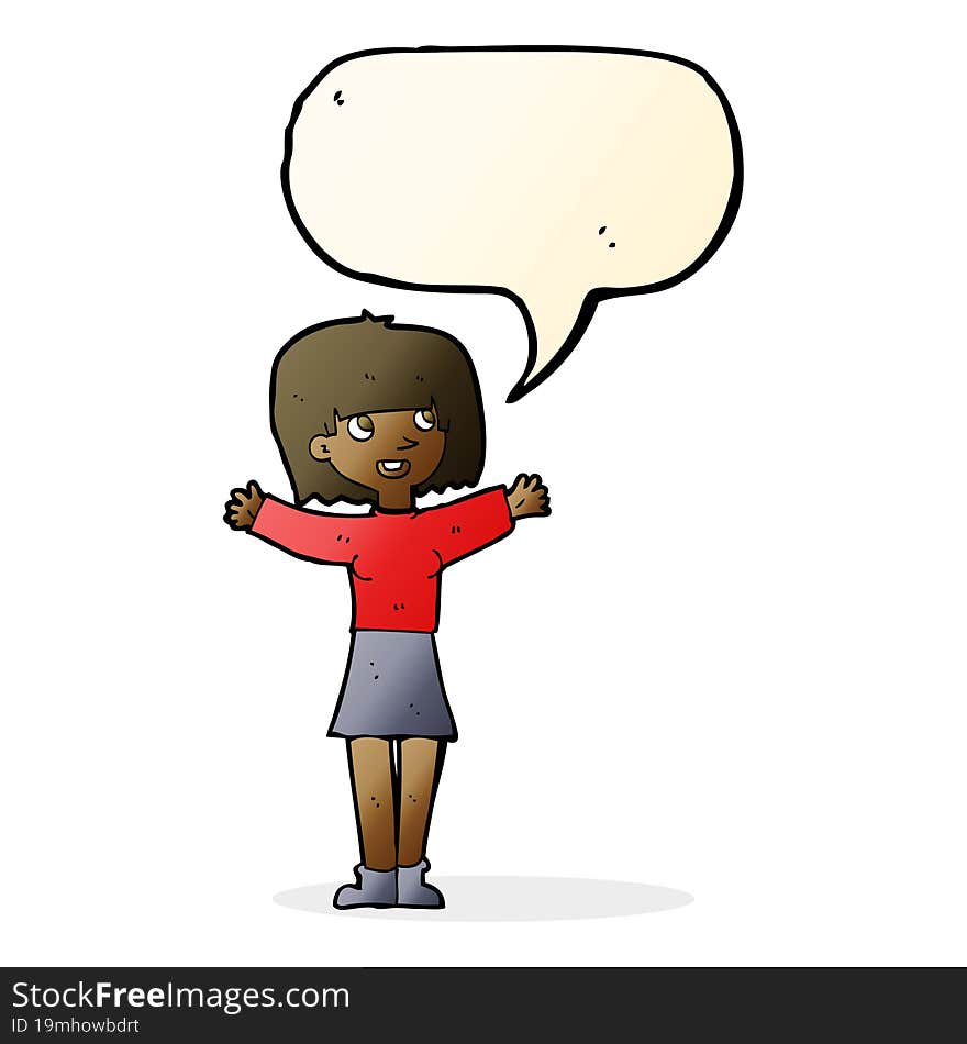 cartoon excited woman with speech bubble